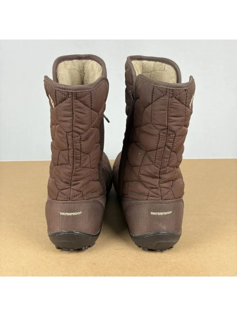 Columbia Minx Slip II Omni Heat Quilted Boots Womens 10 Brown Pull On Insulated